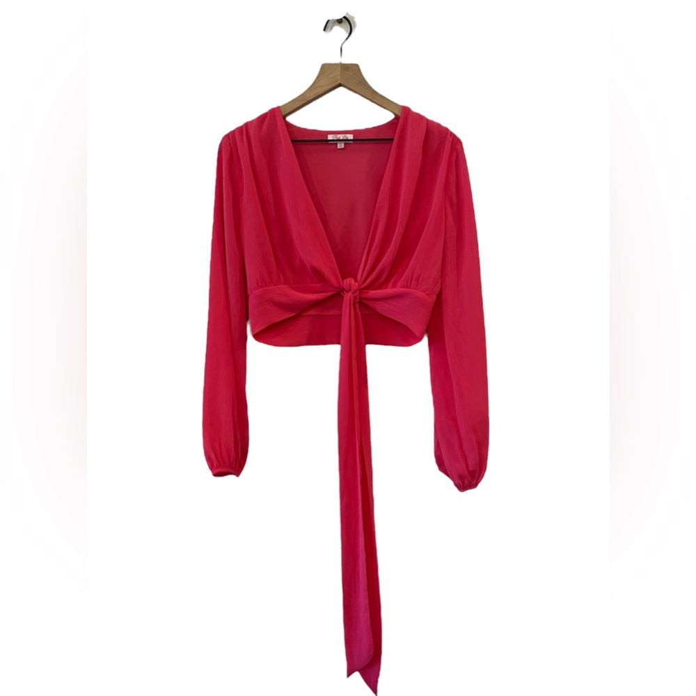 Pink Lily Tie Front Wrap Top - Chiffon ish material